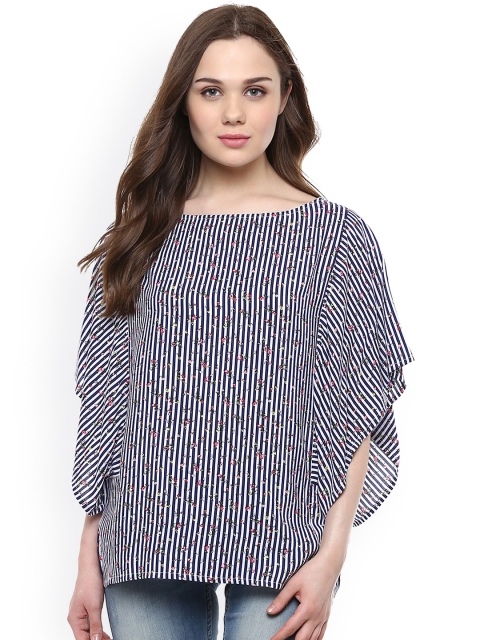 

Harpa Women Navy Blue Striped Regular Top