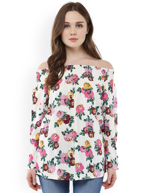 

Harpa Women White Printed Off-Shoulder Top