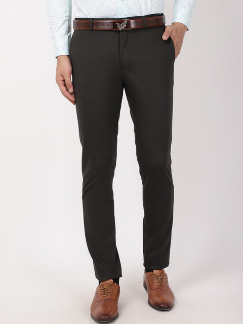 

Blackberrys Men Olive Green Formal Trousers