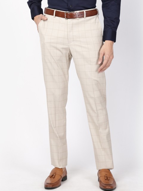 

Blackberrys Men Beige Textured Formal Trousers