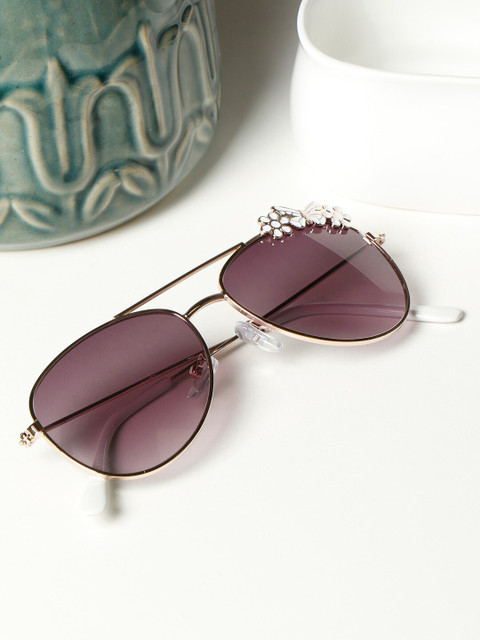 

PASSION PETALS Unisex Kids Pink Lens & Gold-Toned Aviator Sunglasses with UV Protected Lens