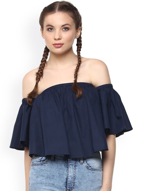 

Harpa Women Navy Blue Solid Regular Off-Shoulder Top