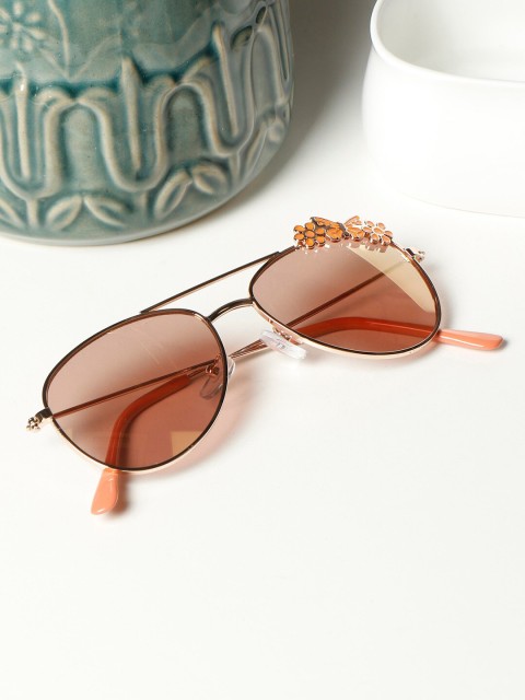 

PASSION PETALS Unisex Kids Gold Lens & Silver-Toned Aviator Sunglasses with UV Protected Lens