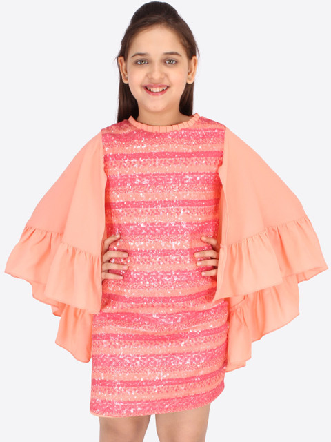 

CUTECUMBER Orange Embellished Georgette Sheath Dress