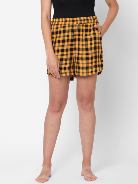 

Mystere Paris Women Yellow & Black Checked Lounge Shorts