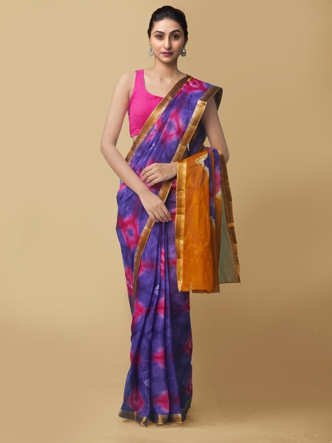

Unnati Silks Women Violet & Mustard Pure Shibori Cotton Saree
