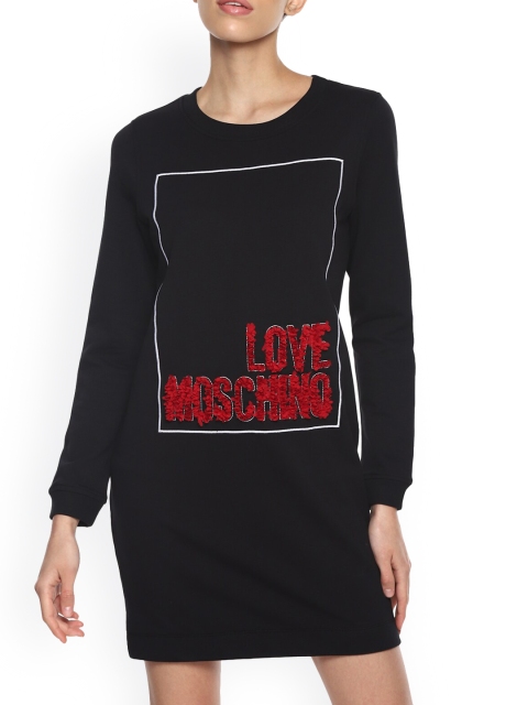 

LOVE MOSCHINO Black & Red Typography Embroidered Sweater Dress