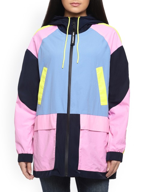 

Karl Lagerfeld Women Pink Colourblocked Longline Tailored Jacket
