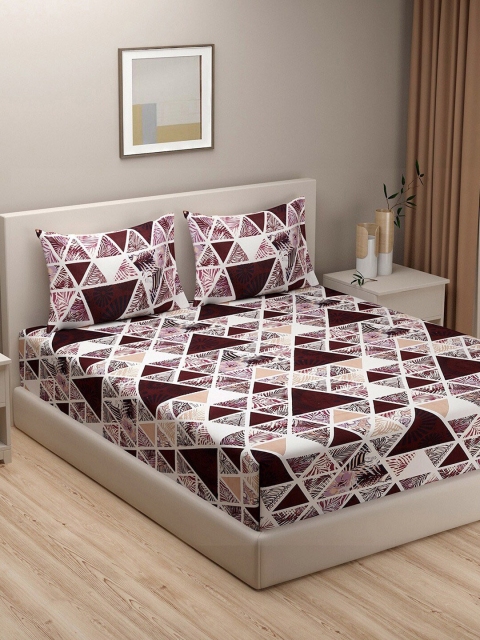 

VRINDA Maroon & White Geometric Cotton 180 TC King Bedsheet with 2 Pillow Covers