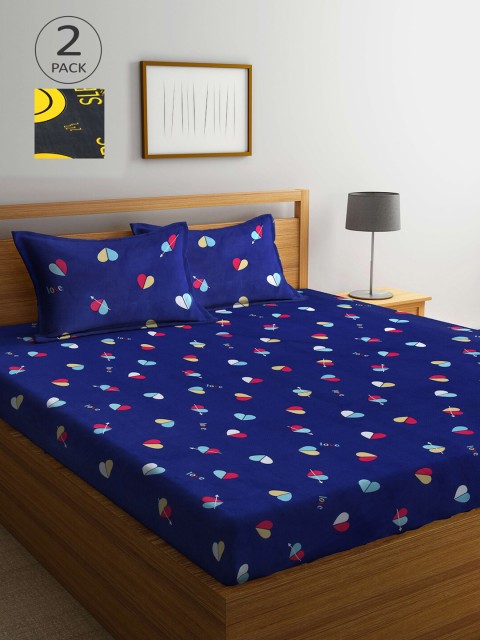 

Arrabi Set of 2 Printed 300 TC Cotton King Bedsheets with 4 Pillow Covers, Multi