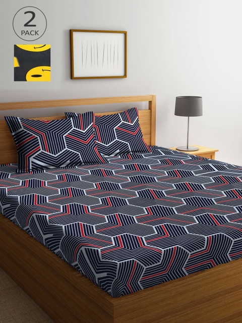 

Arrabi Black & Yellow Geometric 300 TC 2 King Bedsheets with 4 Pillow Covers