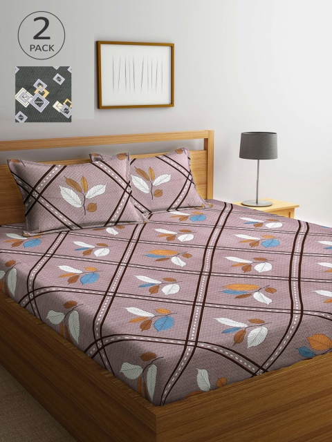 

Arrabi Nude-Coloured & Grey Floral 300 TC 2 King Bedsheet with 4 Pillow Covers
