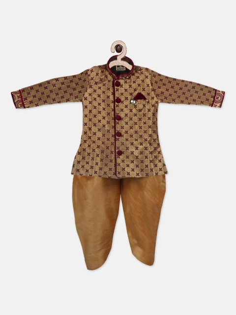 

SG YUVRAJ Boys Gold & Maroon Embroidered Sherwani Set