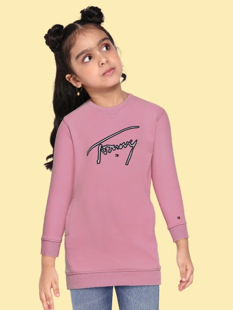 

Tommy Hilfiger Girls Pink Solid Brand Logo Embroidered Sweatshirt