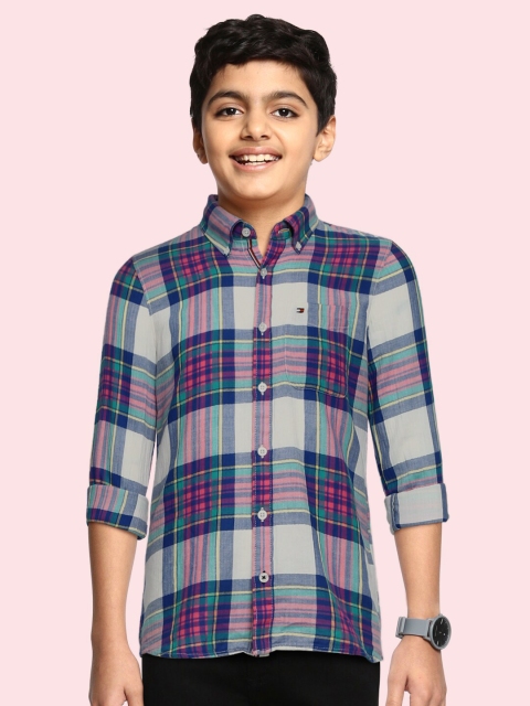 

Tommy Hilfiger Boys Multicoloured Opaque Madras Checked Pure Cotton Casual Shirt, Multi