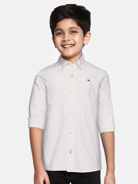 

Tommy Hilfiger Boys White Typography Printed Pure Cotton Casual Shirt