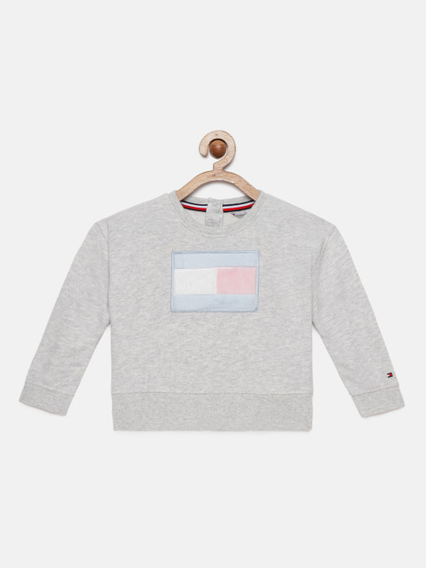 

Tommy Hilfiger Girls Grey Melange Sweatshirt with Faux Fur Details