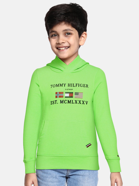 

Tommy Hilfiger Boys Green Pure Cotton Printed Hooded Sweatshirt