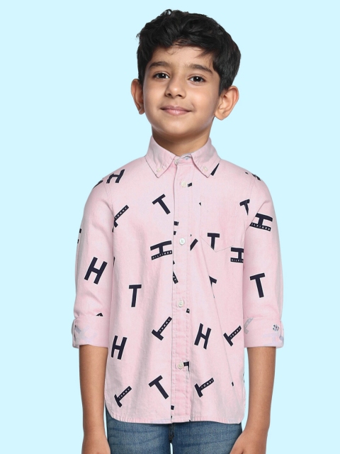 

Tommy Hilfiger Boys Pink Typography Printed Pure Cotton Casual Shirt