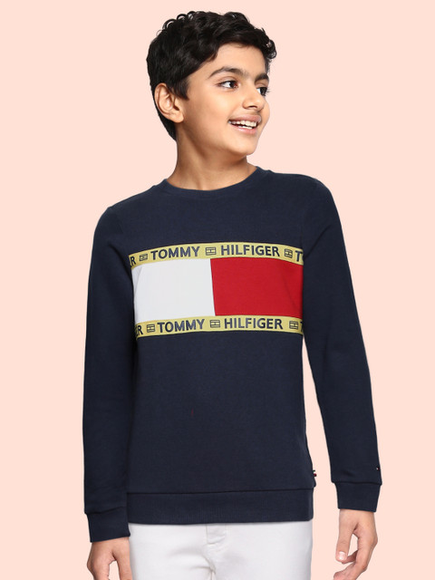 

Tommy Hilfiger Unisex Kids Blue & Red Colourblocked Pure Cotton Sweatshirt