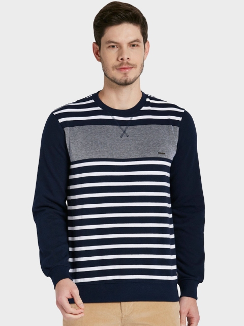 

ColorPlus Men Blue & White Striped Cotton Sweatshirt