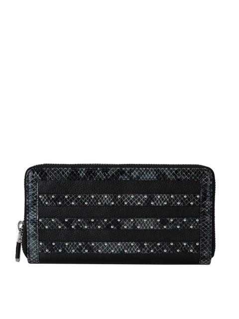 

Da Milano Women Grey & Black Textured Leather Zip Around Wallet