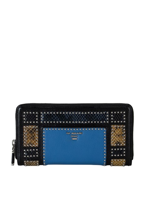 

Da Milano Women Blue & Black Textured Leather Zip Around Wallet