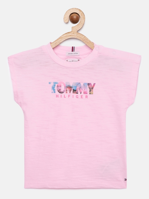 

Tommy Hilfiger Girls Pink Brand Logo Pure Cotton T-shirt