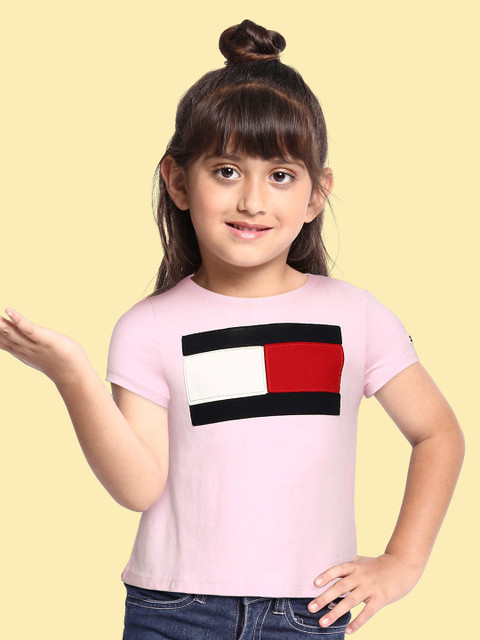 

Tommy Hilfiger Girls Pink Brand Logo Print Pure Cotton T-shirt