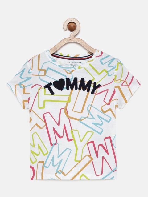 

Tommy Hilfiger Girls White Typography Print Applique Pure Cotton T-shirt