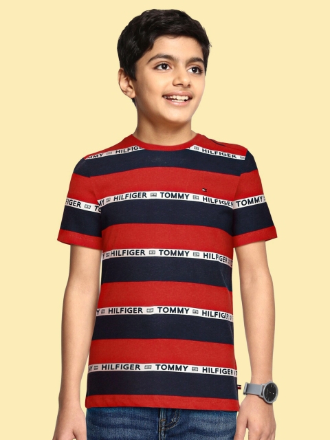 

Tommy Hilfiger Boys Red & Blue Striped Pure Cotton T-shirt