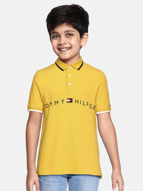 

Tommy Hilfiger Boys Mustard Yellow Pure Cotton Brand Logo Polo Collar T-shirt