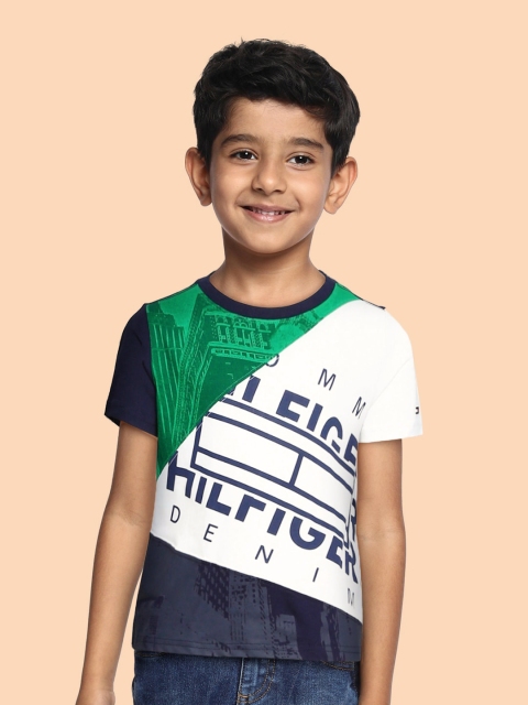 

Tommy Hilfiger Boys Blue & Green Colourblocked Pure Cotton T-shirt