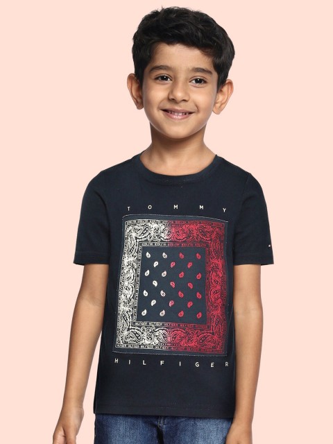 

Tommy Hilfiger Boys Navy Blue Pure Cotton Printed T-shirt