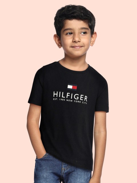 

Tommy Hilfiger Boys Black Pure Cotton Brand Logo Printed T-shirt