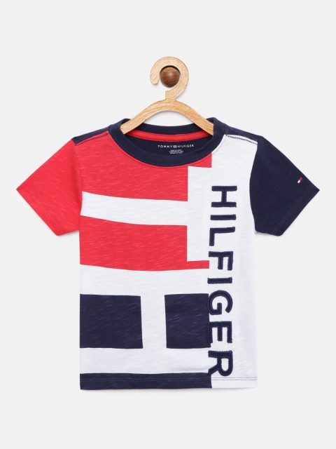 

Tommy Hilfiger Boys White & Red Brand Logo Colourblocked T-shirt