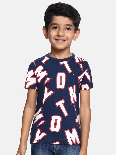 

Tommy Hilfiger Boys Navy Blue & White Organic Cotton Printed T-shirt
