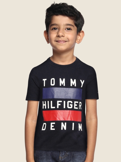Tommy Hilfiger Boys Blue Typography Printed Pure Cotton T-shirt