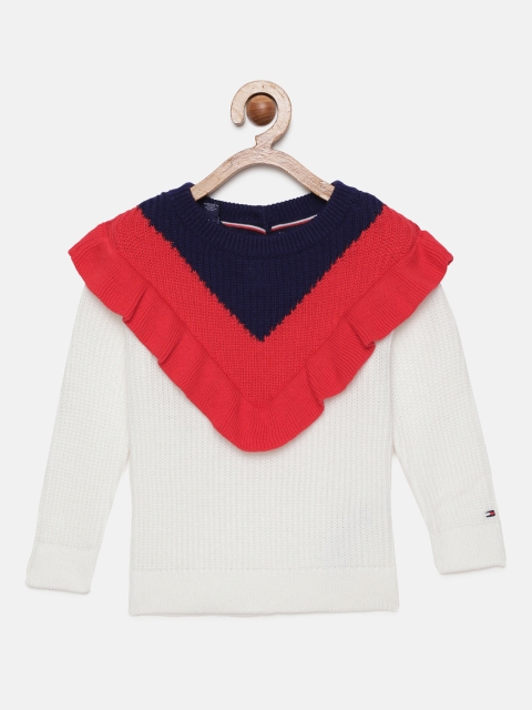 

Tommy Hilfiger Girls White & Red Colourblocked Pullover with Ruffle Details