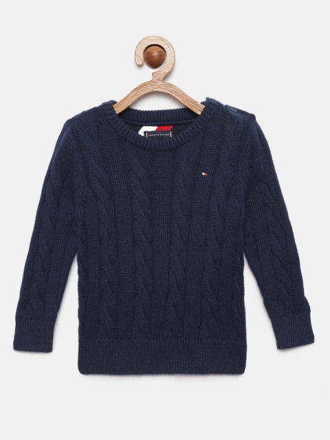 

Tommy Hilfiger Boys Navy Blue Solid Cable Knit Pure Cotton Pullover