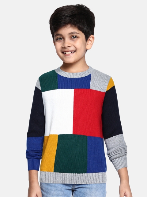 

Tommy Hilfiger Boys Grey & Blue Keith Round Neck Cotton Colourblocked Pullover