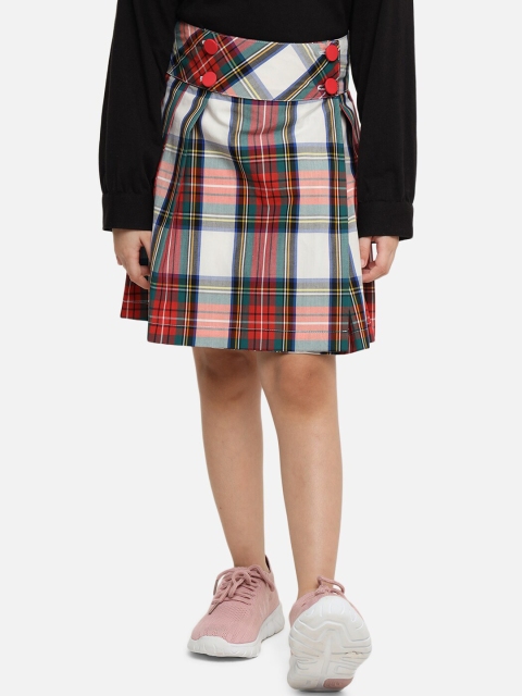 

Nauti Nati Girls Multicoloured Checked Pure Cotton Flared Skirt, Multi