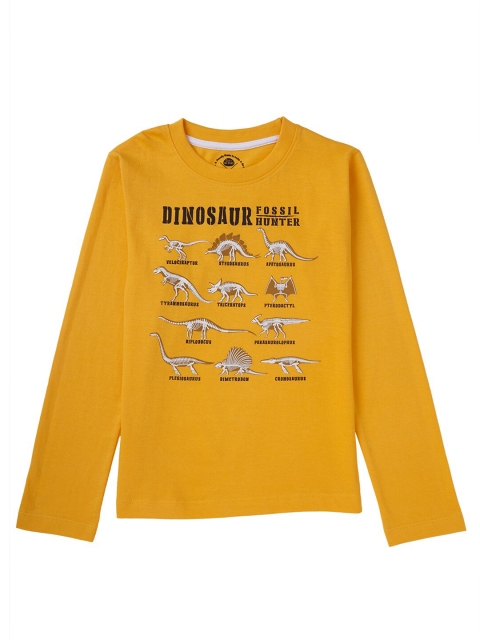 Cub McPaws Boys Yellow & White Printed Cotton T-shirt