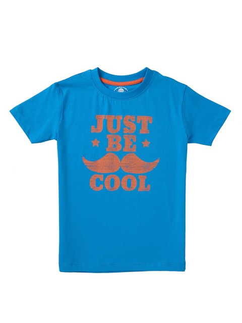 

Cub McPaws Boys Blue & Rust Typography Printed Cotton T-shirt