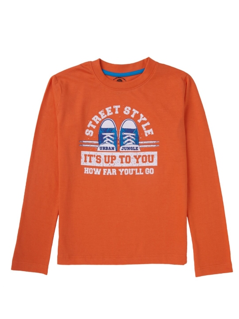 

Cub McPaws Boys Orange & White Typography Printed Cotton T-shirt