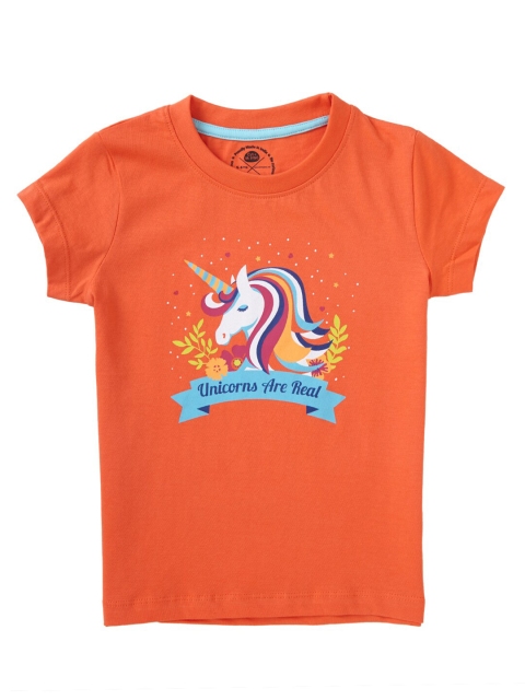 

Cub McPaws Girls Orange & White Printed Cotton T-shirt