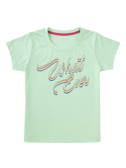 

Cub McPaws Girls Green Typography Printed T-shirt