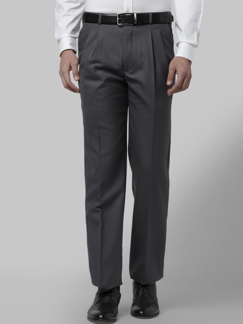 

Park Avenue Men Grey Pleated Formal Trousers