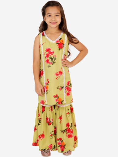 

KID1 Girls Green & Pink Floral Printed Regular Kurti With Sharara