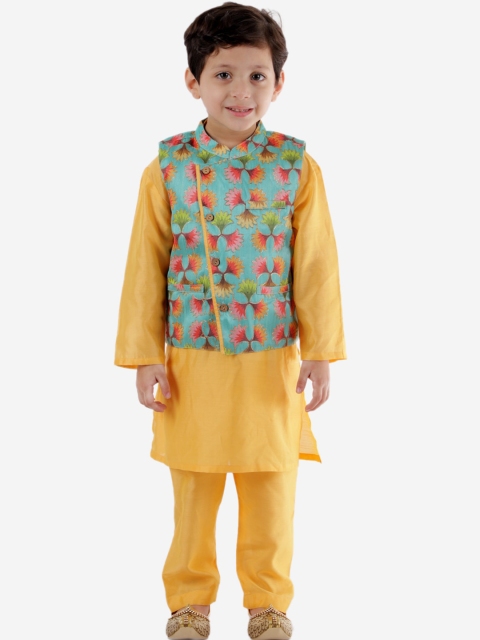 

KID1 Boys Mustard Yellow Regular Dupion Silk Kurta with Pyjamas